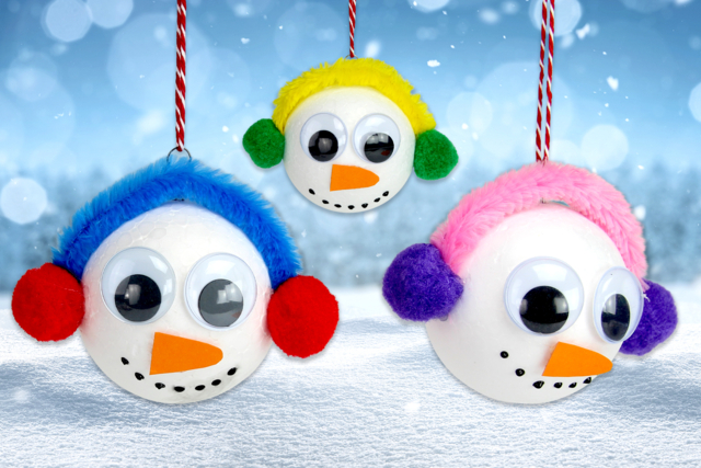 Boules bonhommes de neige - Pompons pour bricolage créatif - 10doigts.fr