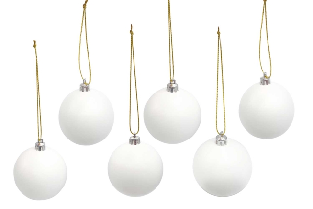 Boules en plastique blanc mat diamètre 6 cm x 6 pcs - Boules de Noël DIY - 10doigts.fr