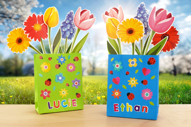 Bouquet de fleurs printanier - Des gommettes animaux pour créer et apprendre dès la maternelle - 10doigts.fr