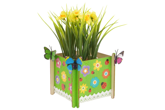 cache pot en bois et papillons - Décorations à coller - 10doigts.fr