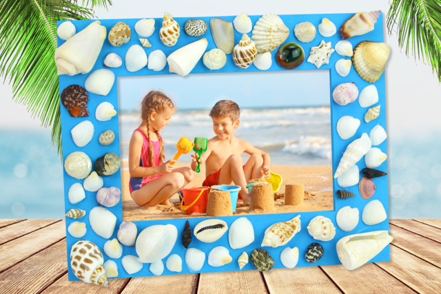 Cadre de vacances avec des coquillages - Cadres photo en bois à décorer - 10doigts.fr