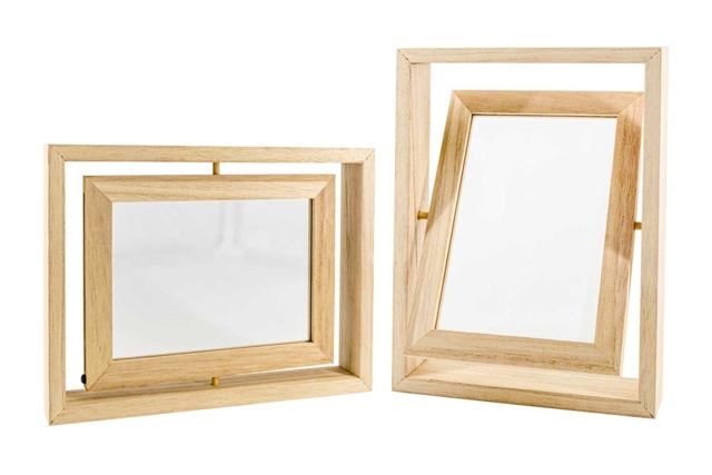 Cadre double bois face pivotant, fenêtre acrylique 20 x 15 x 3 cm - Cadres photo en bois à décorer - 10doigts.fr
