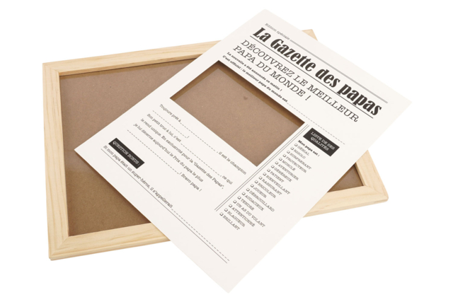 cadre en bois avec gazette fete des peres - Kits créatifs Fête des Pères : des coffrets tout-en-un pour papa - 10doigts.fr