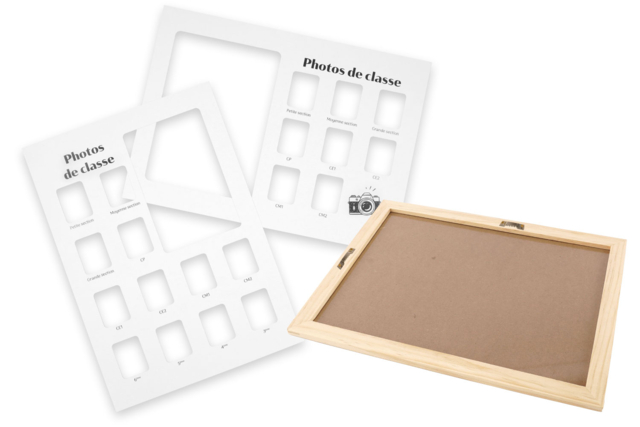 Cadre en bois + passe-partout pour photos de classe - Cadres et clips photos : des supports uniques pour afficher vos souvenirs - 10doigts.fr