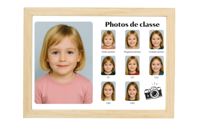Cadre en bois "Photos de classe" à personnaliser - Cadres et clips photos : des supports uniques pour afficher vos souvenirs - 10doigts.fr