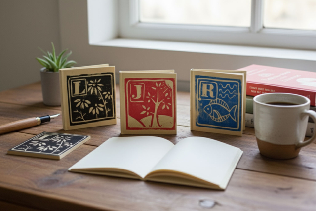 Carnets Initiale Linogravure - Albums et carnets à personnaliser - 10doigts.fr