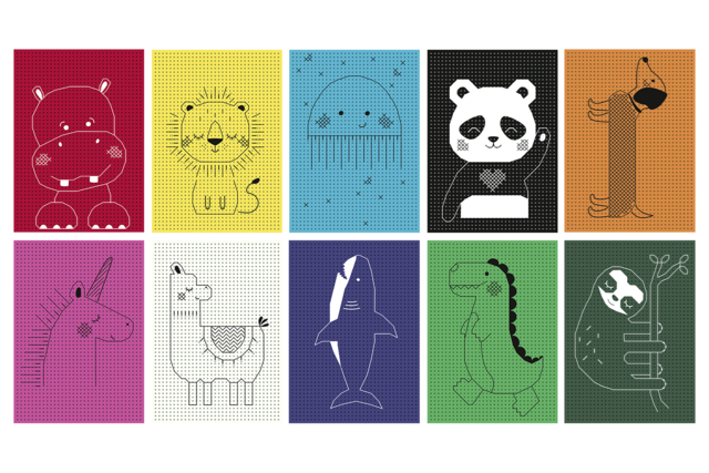 carte broderie animaux enfants - Tambours et toiles à broder - 10doigts.fr