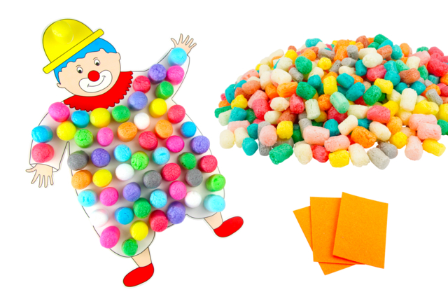 carte carnaval clown - Activités manuelles avec des flocons de maïs : une matière naturelle et ludique - 10doigts.fr