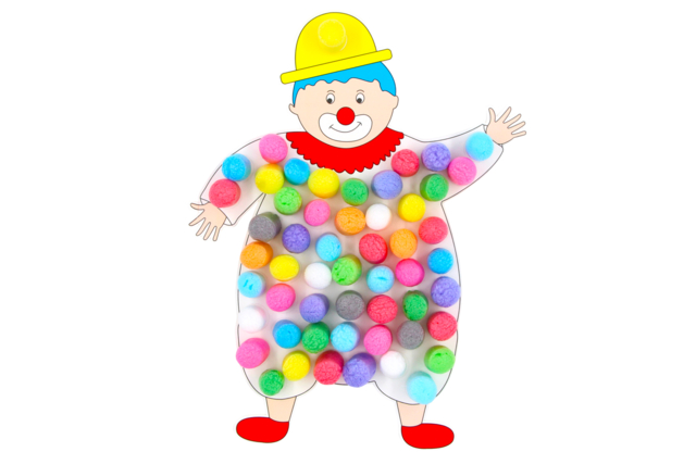 carte clown avec flocons de maïs - Activités manuelles avec des flocons de maïs : une matière naturelle et ludique - 10doigts.fr