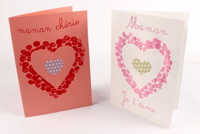 Carte coeur avec empreintes de doigts - Papiers colorés - 10doigts.fr