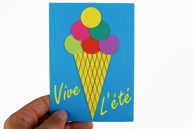 Carte postale cornet de glace - Papiers colorés - 10doigts.fr