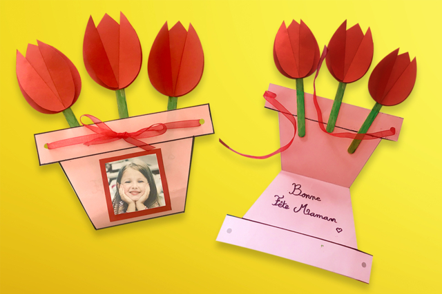 Carte pot de fleurs pour la fête des mères - Nœuds et rubans pour toutes vos créations - 10doigts.fr