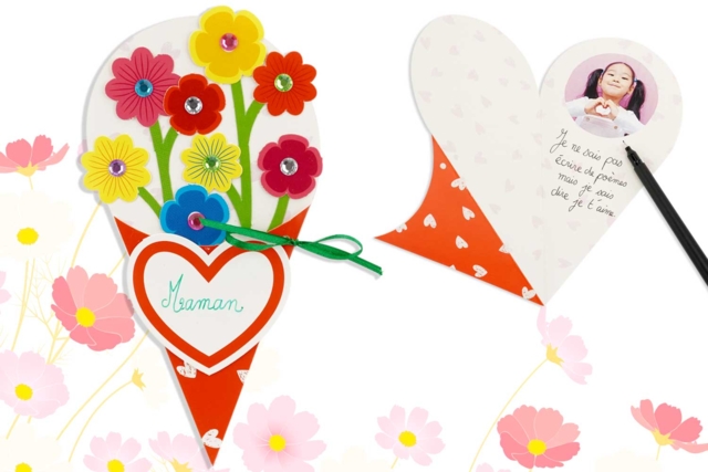 cartes cornet bouquet de fleur -- 6 cartes - Cartes de Fête des Mères : modèles et kits créatifs à fabriquer - 10doigts.fr