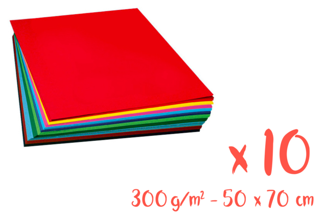 Cartes fortes 50 x 70 cm - Set de 10 cartes - 10 couleurs (1 feuille par couleur) - Papiers colorés - 10doigts.fr