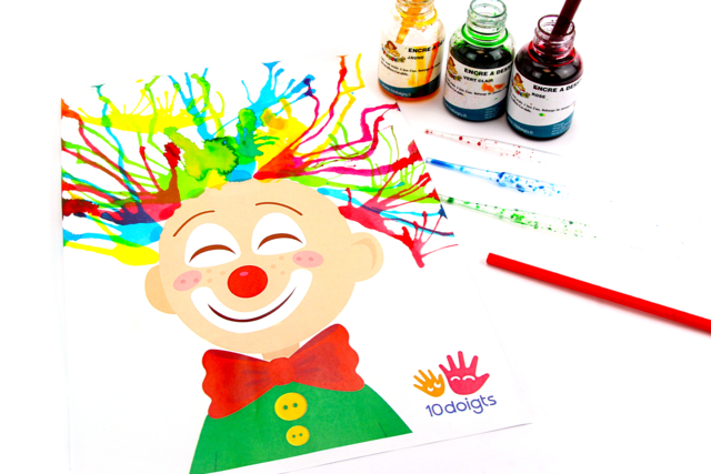 Clown et cheveux à l'encre soufflée - Vaisselle jetable et réutilisable - 10doigts.fr