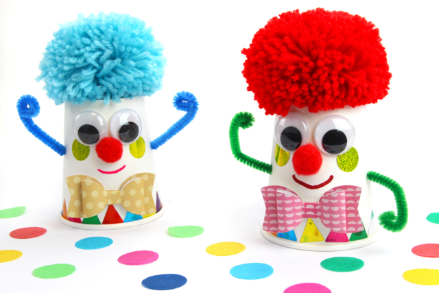 Clown rigolo et perruque en laine - Pompons pour bricolage créatif - 10doigts.fr