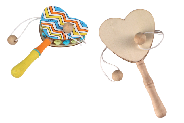 Cœur tam-tam bois - Instruments de musique en bois à décorer - 10doigts.fr