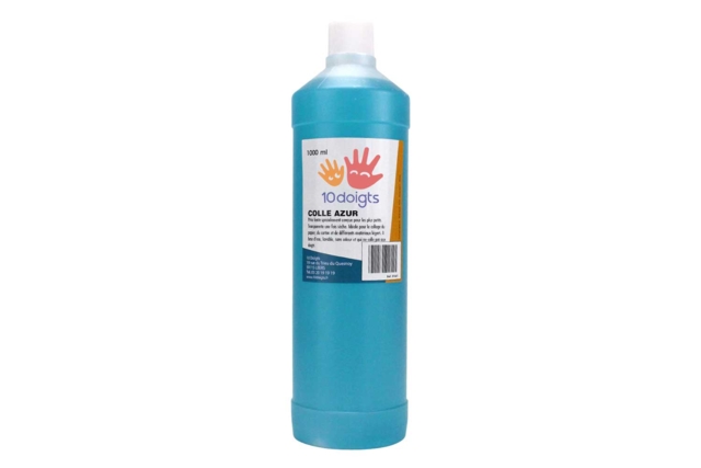 Colle Azur Flacon de 1 litre - Colles scolaires : bâton, blanche, gel et colle forte - 10doigts.fr