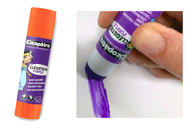 colle violette cléopâtre - Colles scolaires : bâton, blanche, gel et colle forte - 10doigts.fr