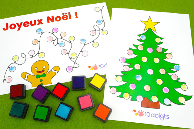 Coloriage de Noël à compléter avec les doigts - Encreurs : une palette infinie de couleurs et de formats - 10doigts.fr