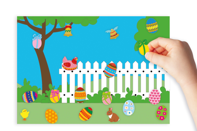 Coloriage de Pâques : La chasse aux œufs - Gommettes Pâques - 10doigts.fr