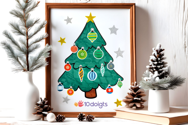 Coloriage et collage Sapin de Noël - Gommettes de Noël : autocollants et stickers créatifs pour enfants - 10doigts.fr