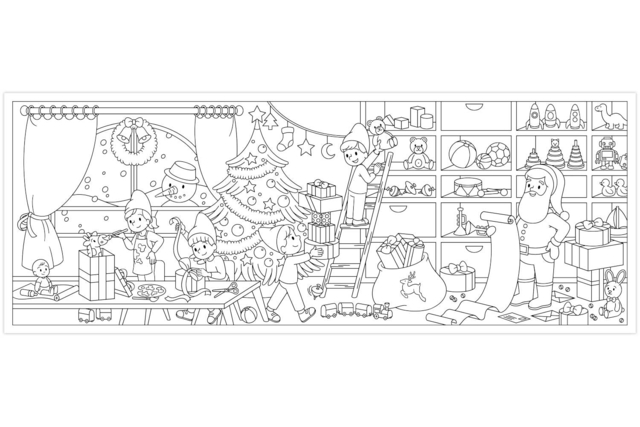 Coloriage Geant Atelier Pere Noel - Coloriage - 10doigts.fr