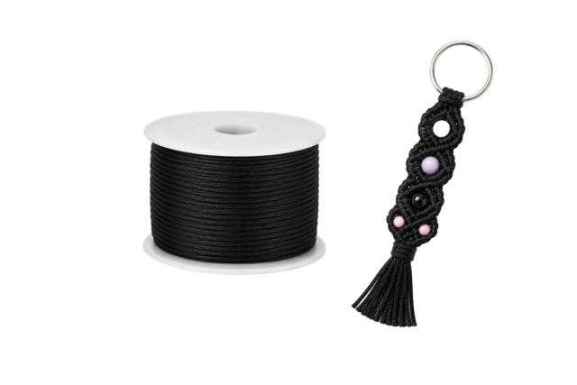 Cordon polyester queue de rat noir macramé - Cordons queue de rat - 10doigts.fr