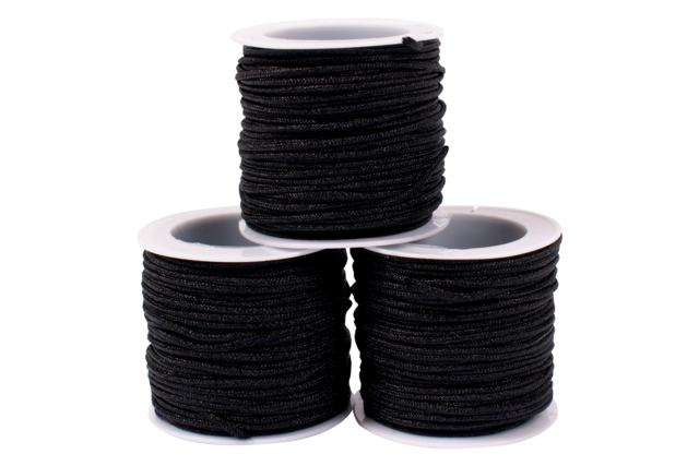 Cordon polyester queue de rat noir Ø 1,7 mm, 18 m - 3 bobines - Cordons queue de rat - 10doigts.fr