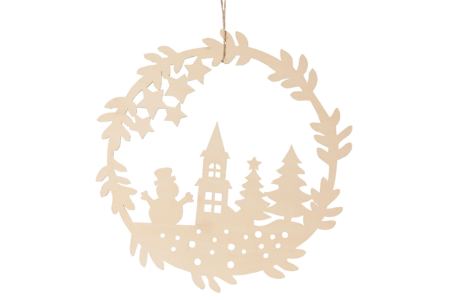 Couronne en bois scénette de Noël  - Couronnes de Noël - 10doigts.fr