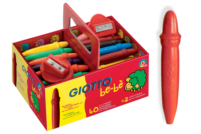 Crayons cire incassables Giotto + 2 tailles crayons OFFERT - Set de 40 - Crayons cire : l'éveil au dessin en toute liberté - 10doigts.fr
