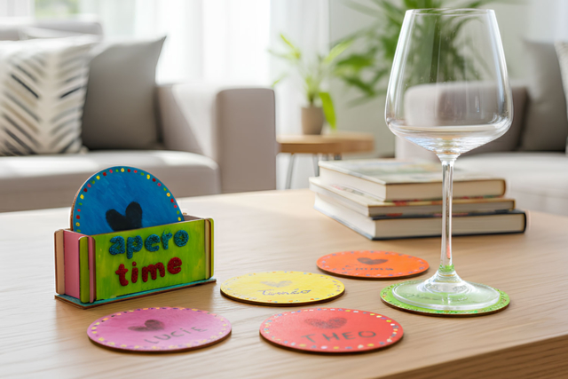 déco dessous de verre en bois apéro  - Objets en bois à décorer pour la cuisine - 10doigts.fr