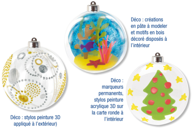 Décos de Noël à suspendre : boules en plastique transparent 3 en 1 - Boules de Noël DIY - 10doigts.fr