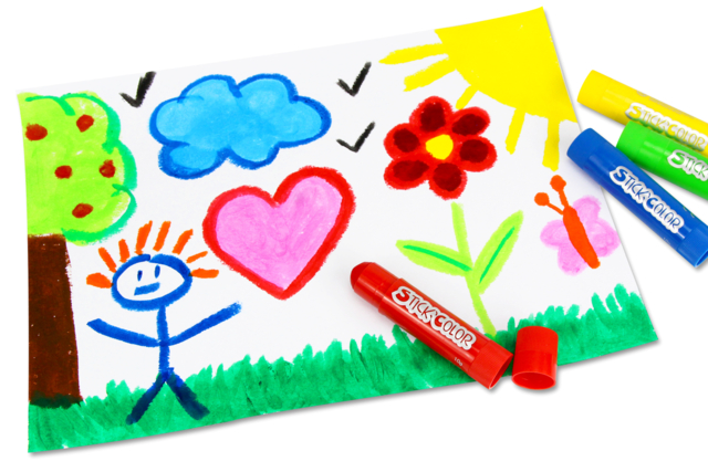 dessin enfants bâtons gouache solide - Peinture gouache solide : l'innovation pour peindre sans se tacher - 10doigts.fr