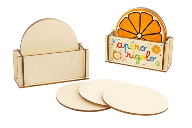 Dessous de verre en bois + support de rangement - Objets en bois à décorer pour la cuisine - 10doigts.fr