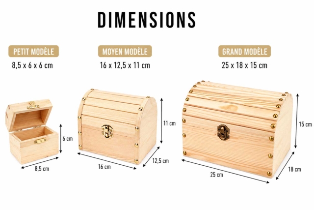 dimensions coffres en bois - Boîtes en bois à décorer - 10doigts.fr