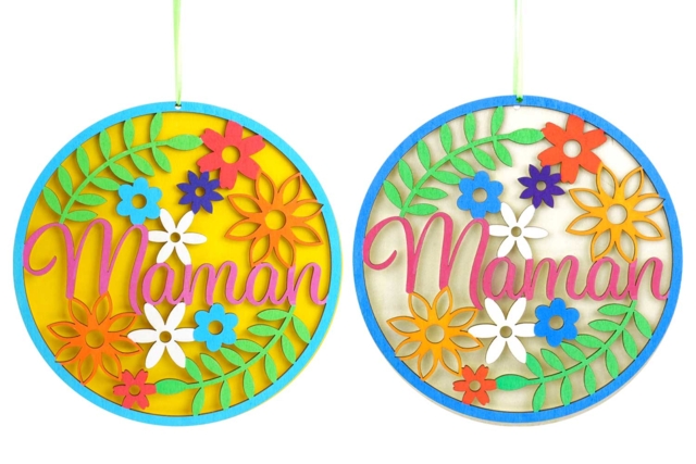 disque gravé maman  - Suspensions et déco murale en bois à décorer - 10doigts.fr