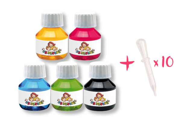 Encre à dessiner - 5 flacons + 10 pipettes - Encres liquides : la pureté de la couleur pour vos dessins - 10doigts.fr