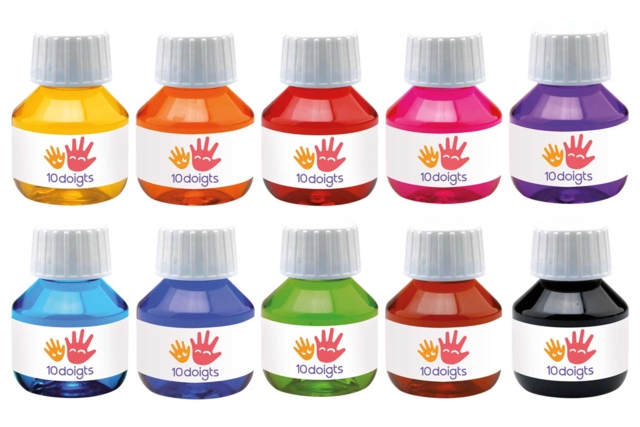 Encres à dessiner, 60 ml - 10 couleurs - Encres liquides : la pureté de la couleur pour vos dessins - 10doigts.fr