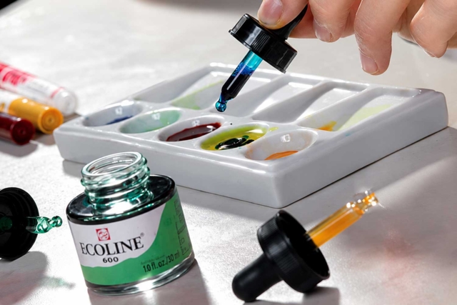encres Aquarelle liquide Ecoline  - Encres beaux-arts : encre de Chine et encres acryliques - 10doigts.fr