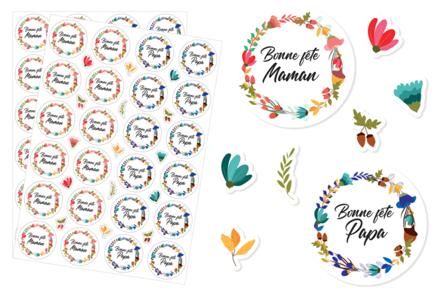 Etiquette bonne fête - Gommettes Fête des parents : personnaliser vos cadeaux avec amour - 10doigts.fr