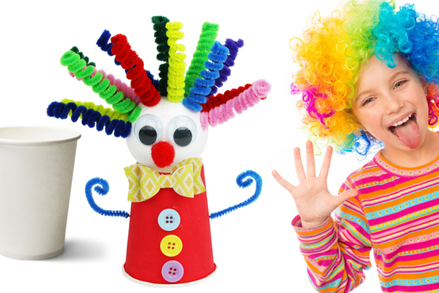 Fabriquer un clown rigolo avec un gobelet en carton - Décorations de table - 10doigts.fr