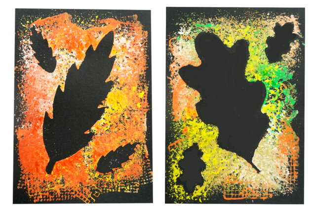feuilles pochoirs gouache - Pochoirs nature : créez des paysages à la peinture - 10doigts.fr