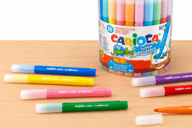 Feutre Carioca Jumbo enfants super lavable - Feutres pointes larges : pour des coloriages éclatants et des aplats parfaits - 10doigts.fr