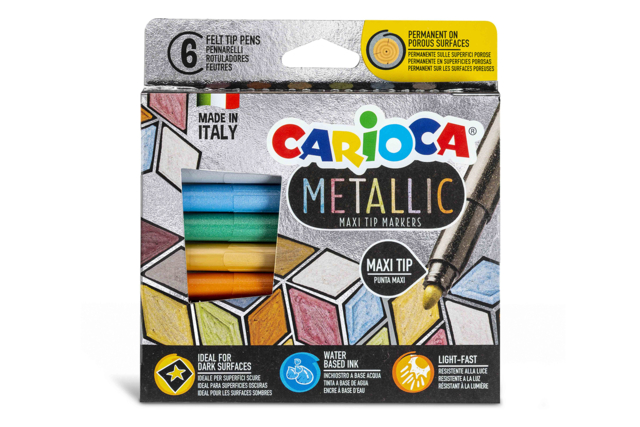 feutres métallisés carioca - Feutres pointes larges : pour des coloriages éclatants et des aplats parfaits - 10doigts.fr