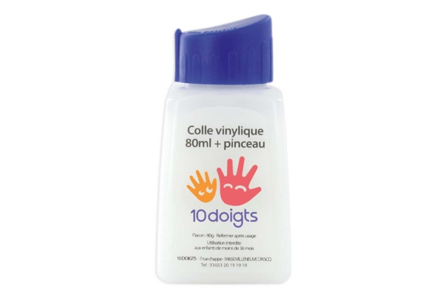 Flacon pinceau colle blanche vinylique 80ml - Colles scolaires : bâton, blanche, gel et colle forte - 10doigts.fr