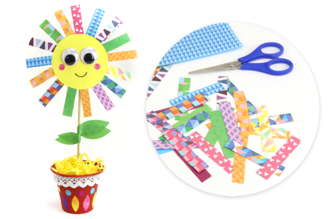 Fleur multicolore en pot - Plastique Opaque - 10doigts.fr