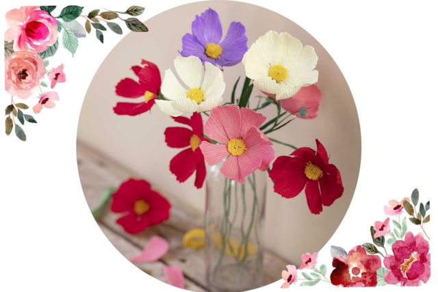 Fleurs Cosmos en Crépon - Fleurs en papier crépon : créez des bouquets éternels - 10doigts.fr