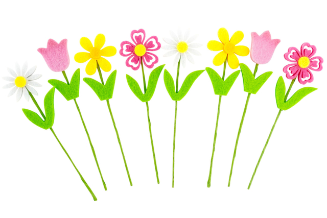 Fleurs en feutrines avec tiges - Décorations fleurs et feuilles : ajoutez une touche de nature à toutes vos créations - 10doigts.fr
