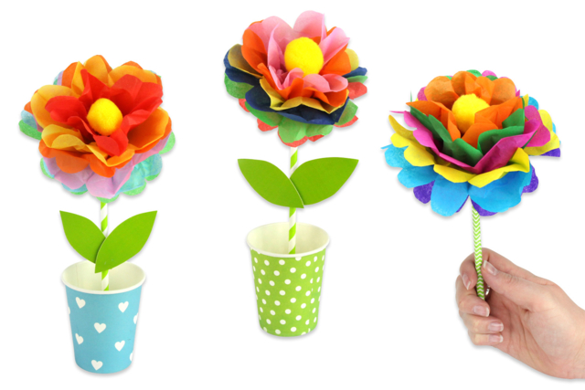 fleurs en papier de soie - Kits clés en main - 10doigts.fr